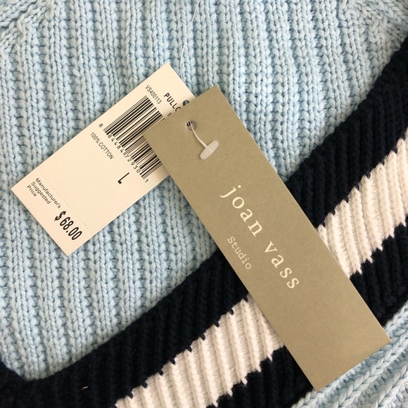 Joan Vass Blue V-Neck Knitted Sweater Large - Picture 5 of 8